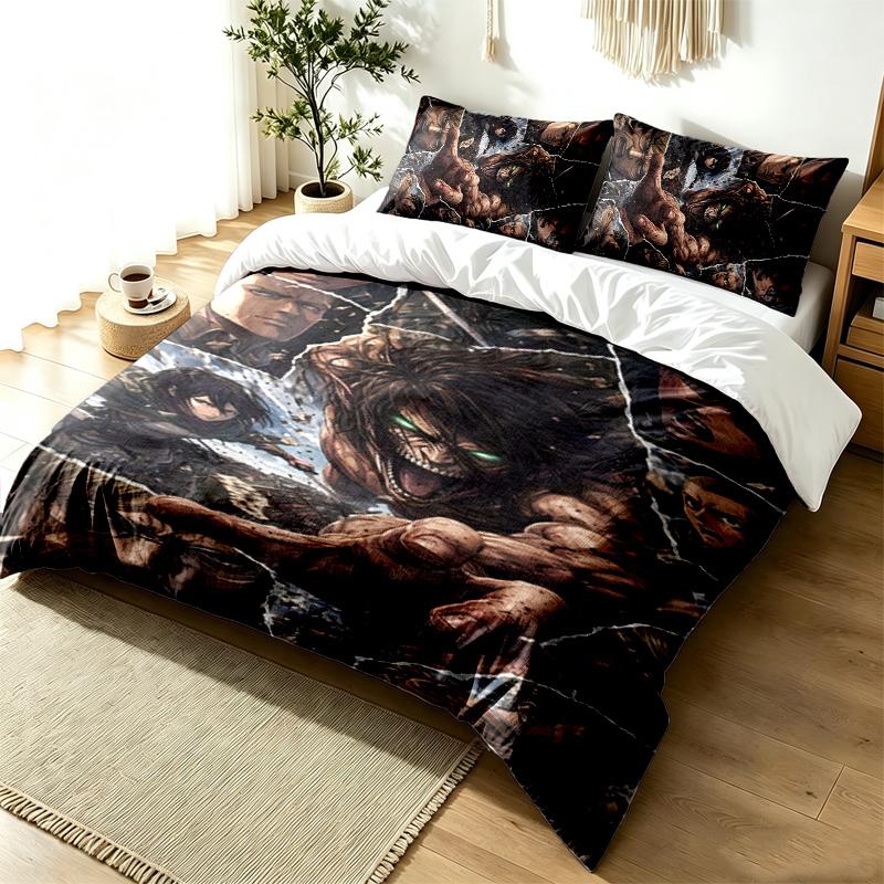 Attack On Titan 3pc Duvet Cover Set Simple Modern Bedding Set Wrinkle Resistant Soft Fabric All Season Use a Perfect Gift