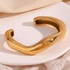 18K Gold-Plated Stainless Steel Wave Open Bangle for Women