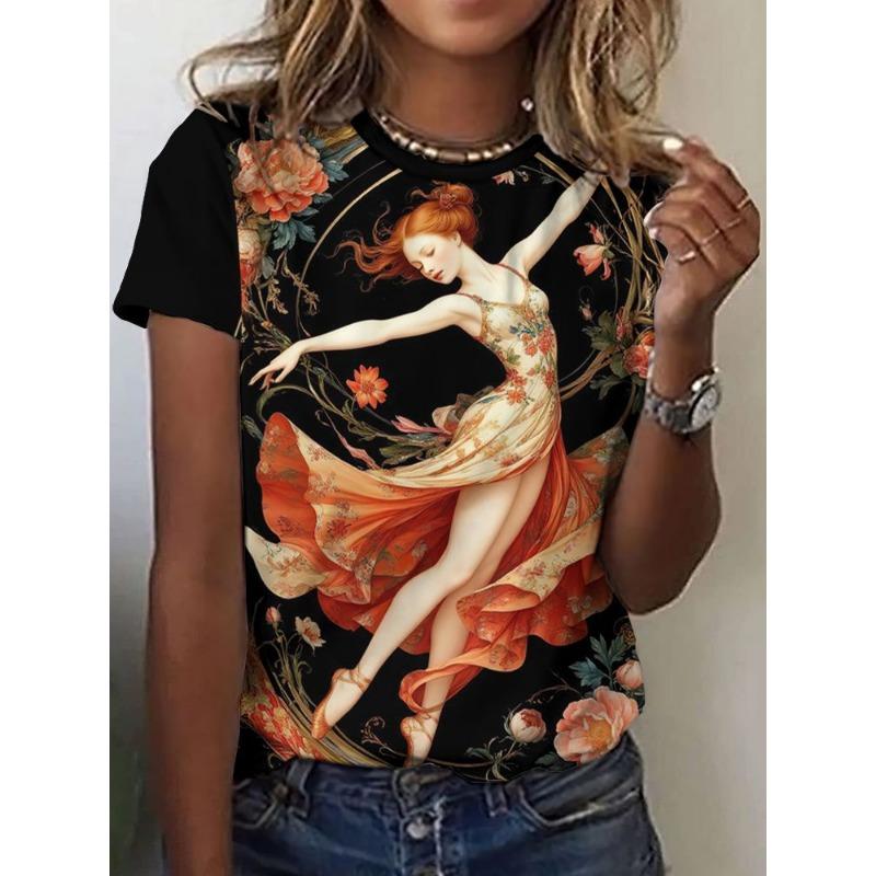 Russian Girl T-Shirts Floral 3D Print Summer Women Casual Round Neck Short Sleeve T Shirt Tees Harajuku Y2K Tops Female Clothing