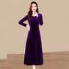 Women's Crew Neck Long Sleeve Solid Velvet Maxi Dress High Waist A Line Elegant Winter Formal Evening Dress