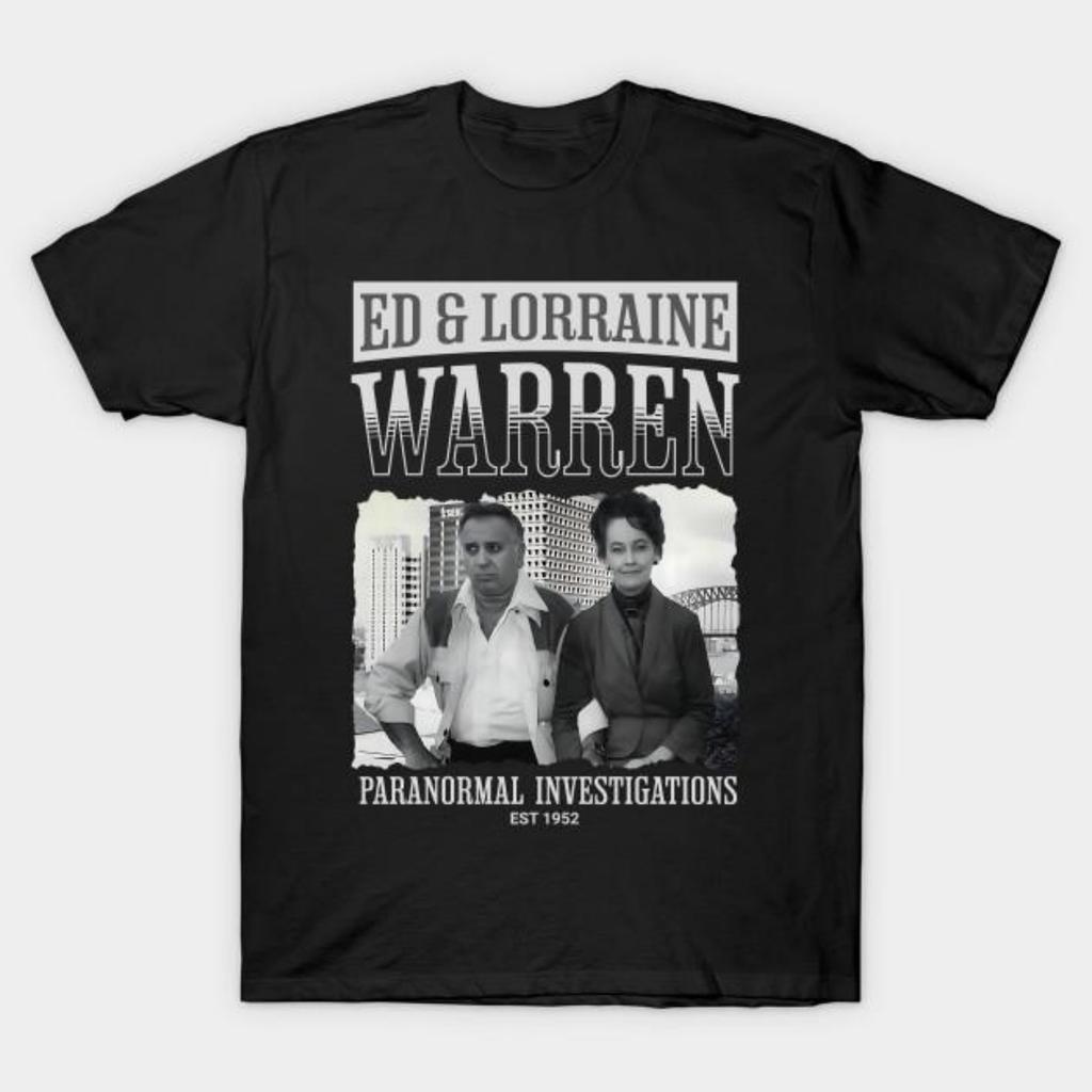 Men Black Print T-shirt Ed & Lorraine Warren No-Cut Transfer Paper Print Cotton Tshirt