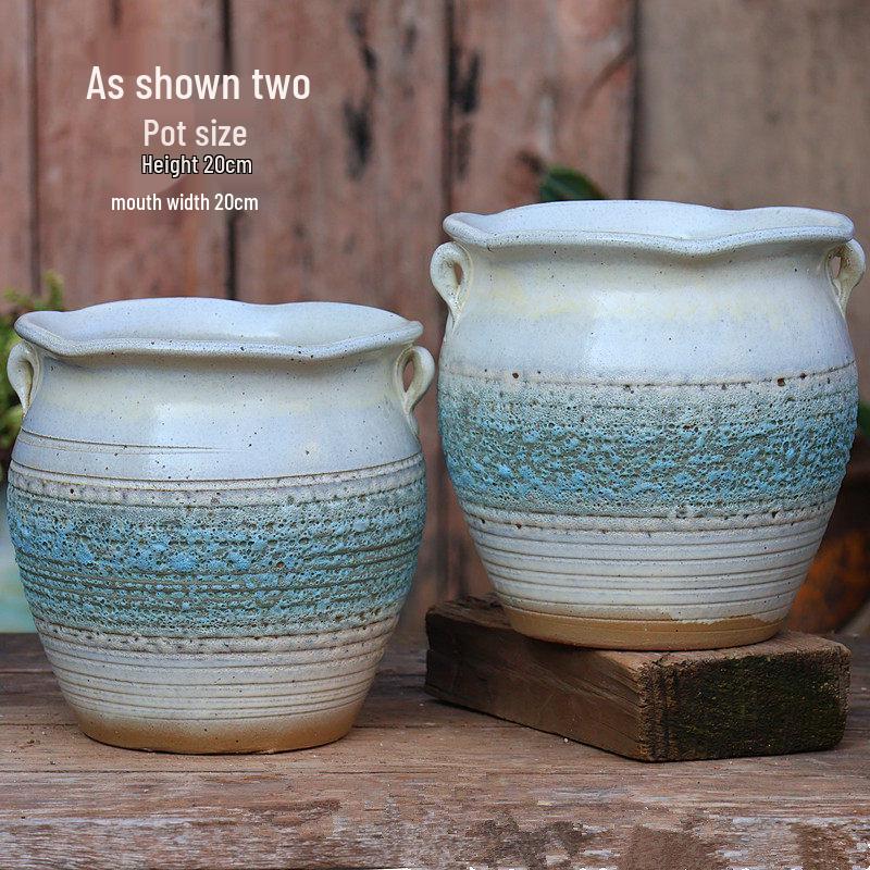 Handgefertigter weißer Grobkeramik-Blumentopf im europäischen Stil für Grünpflanzen, Rosen, Hortensien und Sukkulenten