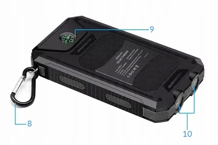 Power Bank Ładowarka Solarna 2Xusb Turystyczna+Etui Wodoodporne Na Telefon