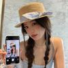 DIY bow flat top sunscreen straw hat women's retro pearl design vacation seaside beach sunshade summer