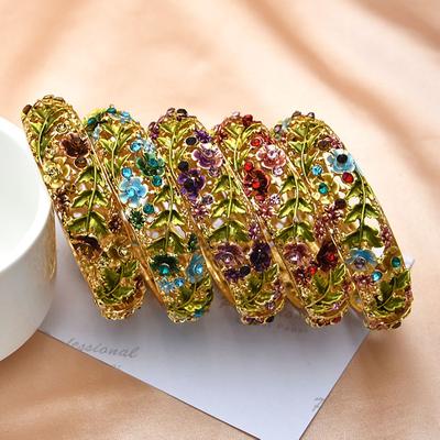 Retro Rose Flower Hollowed-Out Alloy Ancient Style Painted Hand for Women