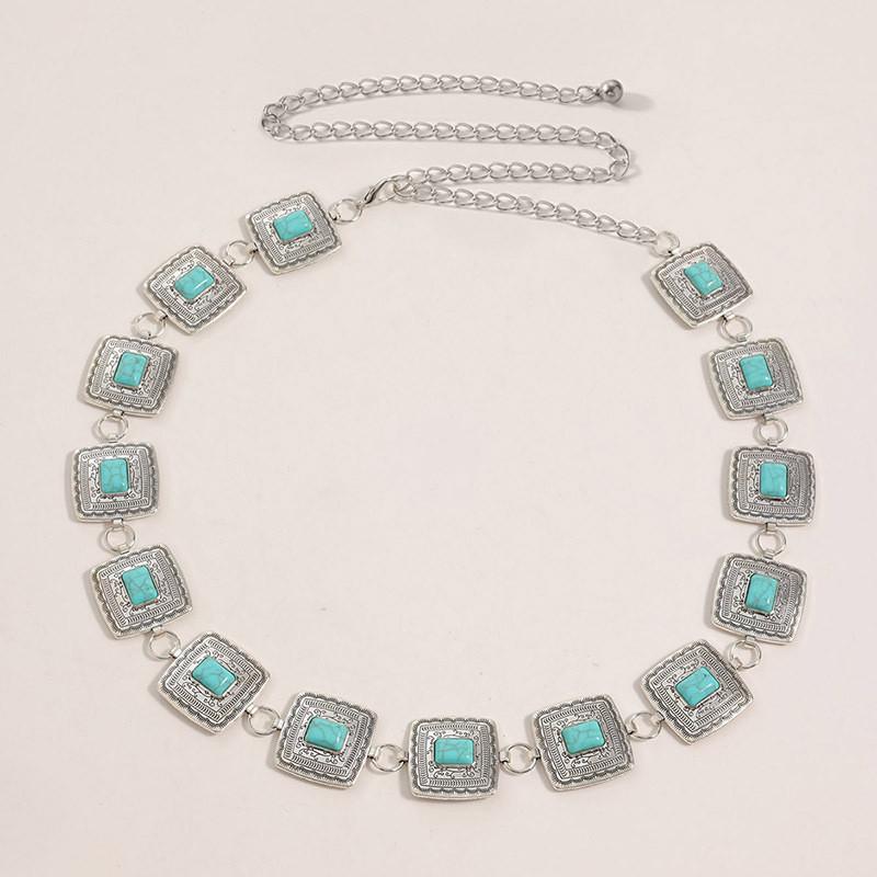 Waist Style Bohemian Chain With Turquoise Carved Floral Design Accessory Women