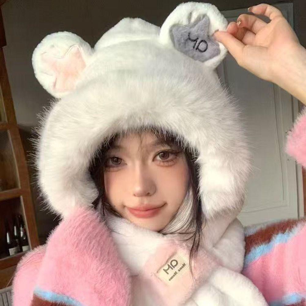 Warm Integrated Cap Scarf Windproof Neck Warmer Soft Ear Protection Cap  Outdoor