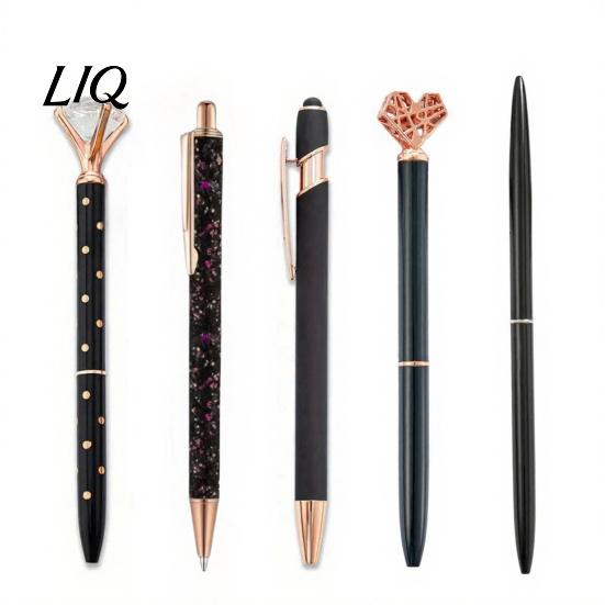 Shining Pearl Diamond Pen 5PCS Metal Ballpoint Pens, with Sparkling Rhinestone Decor, Elegant Top Smooth Press Mechanism Writing Pen, for Kids Adults
