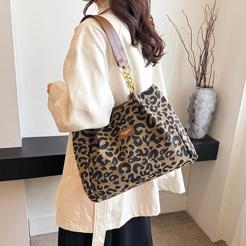 Neue Mode Vielseitige Schultertasche mit Leopardenmuster Damentasche Hohe Textur Große Kapazität Shopper Tragetasche