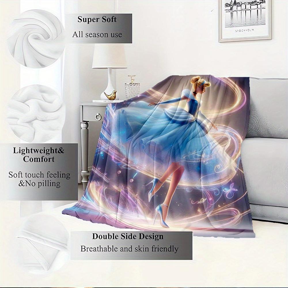 1pc Flannel Cinderella Blue Dress Style Bedding Throw Blanket Sofa Cover Gift Home Decor Lightweight Soft Warm Throw