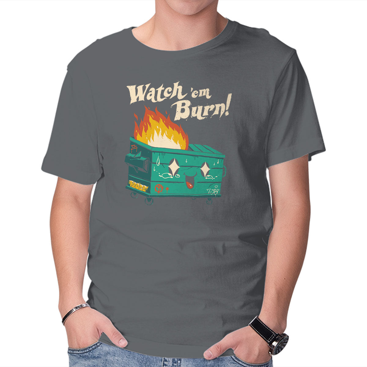 Unisex Crew Neck T-Shirt Watch Em Burn Graphic Short Sleeve Casual Tee M
