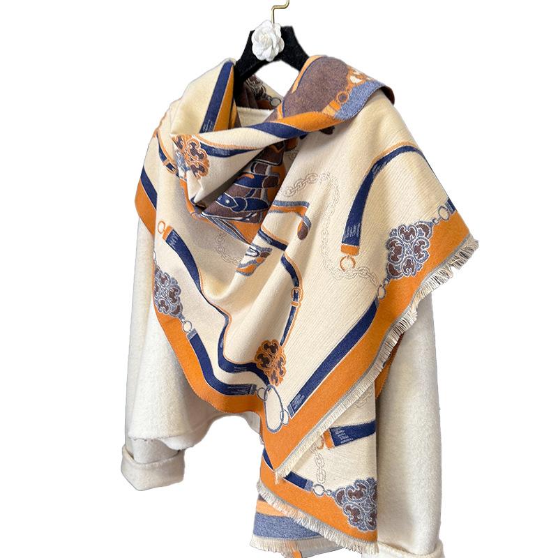 Autumn and winter new horse picture jacquard contrasting color double-sided imitation cashmere scarf personalized advanced soft breathable warm