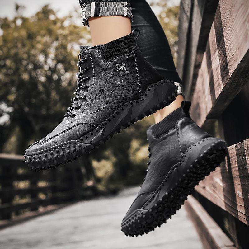 Freizeitschuhe für Herren, modisch, bequem, handgenähte Schuhe für Herren, mit Baumwolle gepolstert, weicher Freizeitschuh für alle vier Jahreszeiten, große Herrenstiefel