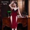 Feimu Renjian Velvet Deep V Nightdress 6153: Sultry High-Slit Lingerie