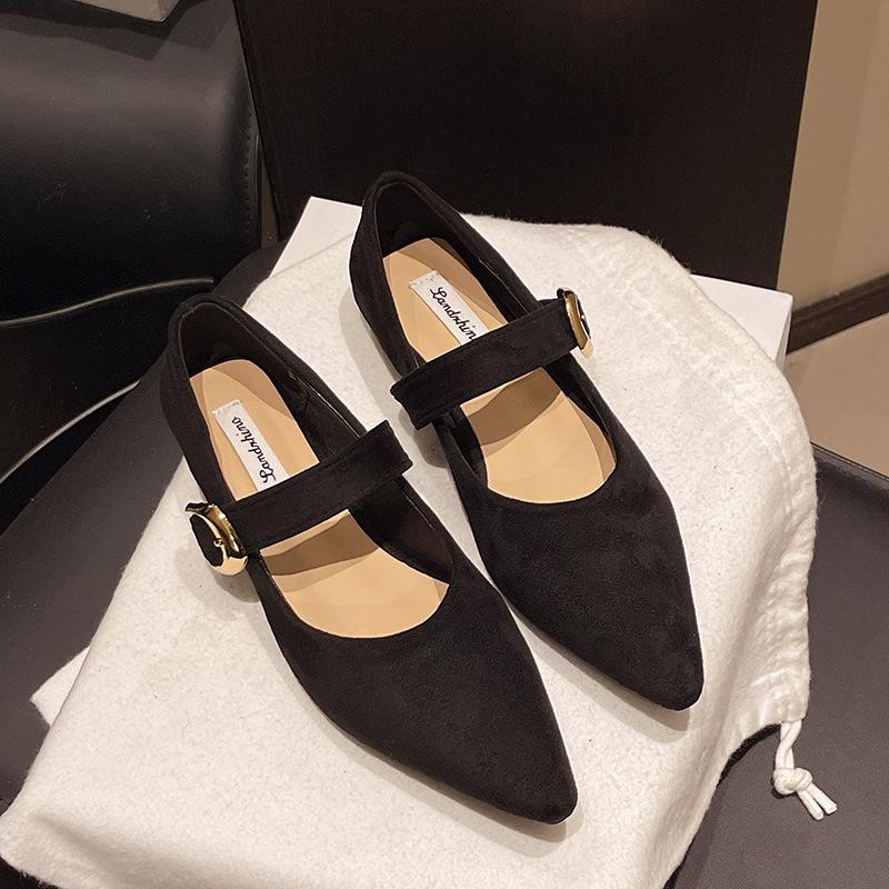 Suede inner height increase pointed tip shallow mouth single shoes women's spring and autumn new gentle fairy Mary Jane shoes
