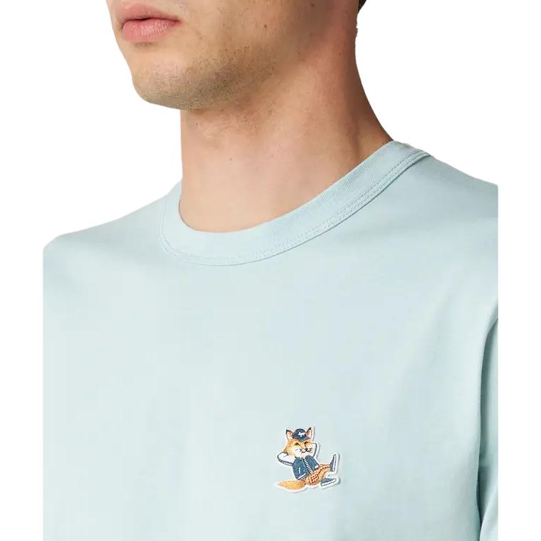 Maison Kitsune SS23 Fox Embroidered Crew Neck Short Sleeve T-Shirt Men Tops Light-Blue KM00102KJ0008-P429