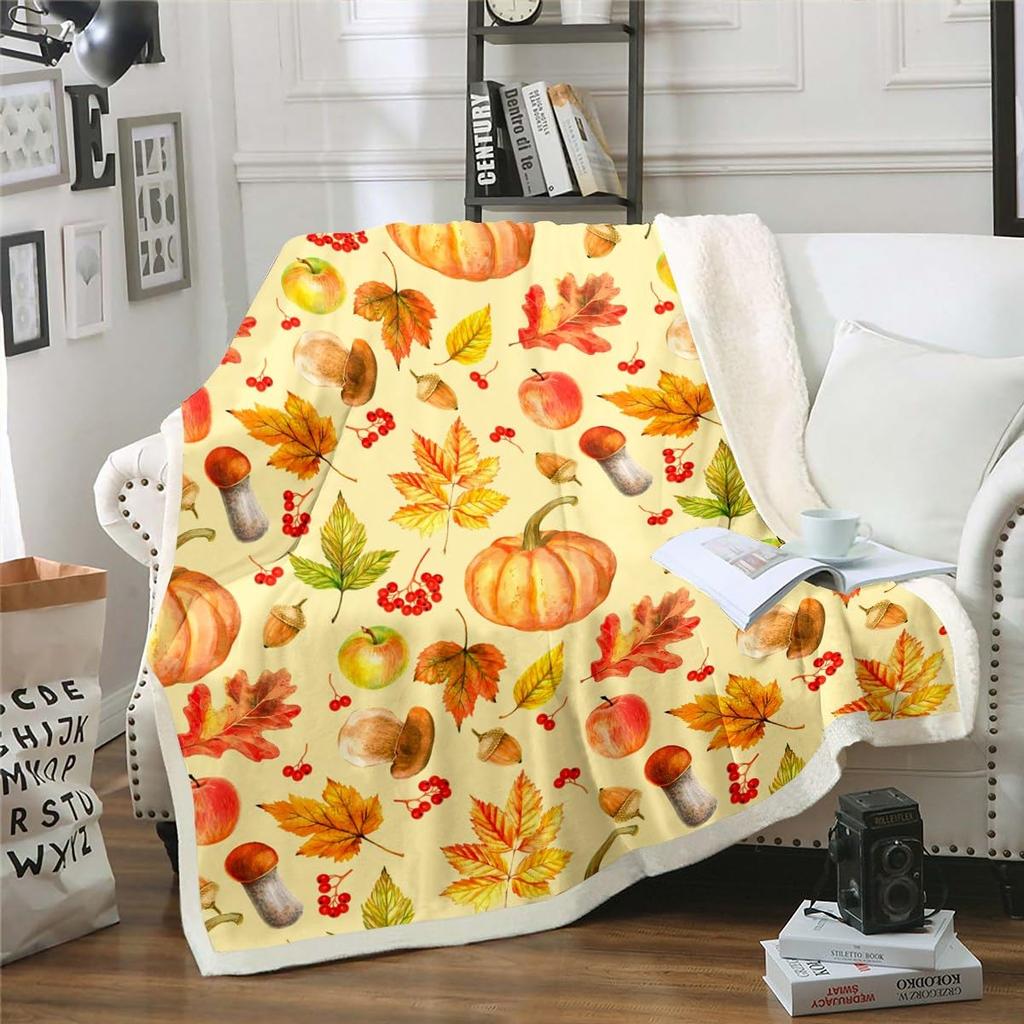Boys Thanksgiving Gnome Throw Blanket Fall Maple Leaf Flannel Blanket,Pumpkin Farm Harvest Fleece Blanket Rustic Farmhouse Decor