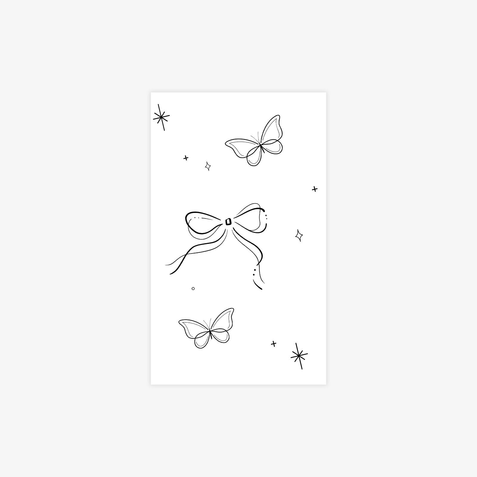 Cute Simple Bow, Butterfly Tattoo Sticker Waterproof And Long-Lasting Female Disposable Tattoo Sticker 9*15
