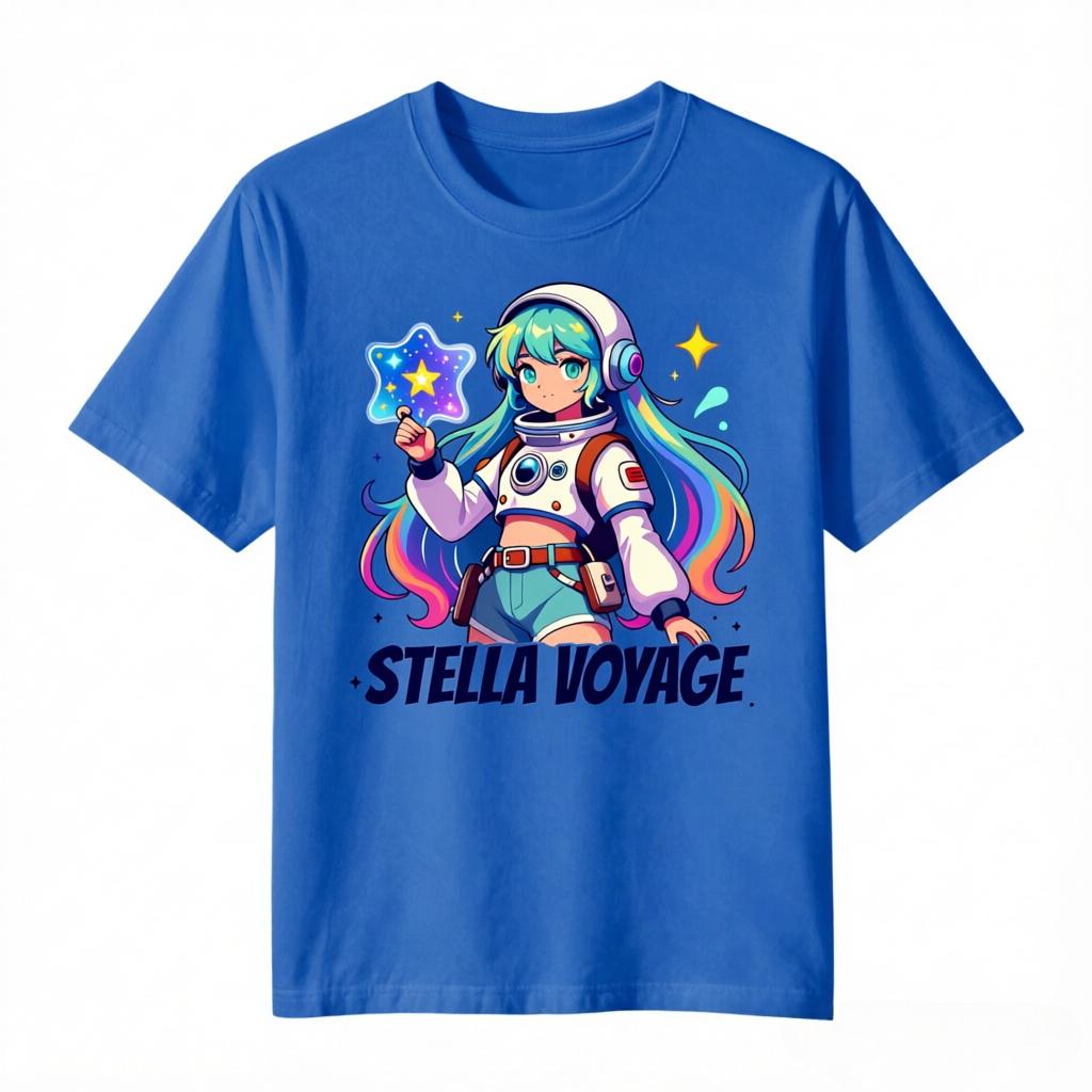 Stella Voyage Anime Space Girl With Star Print TShirt Unisex Unisex Casual Cotton Tee Short Sleeve Unisexga Cosmic Unisex Tops