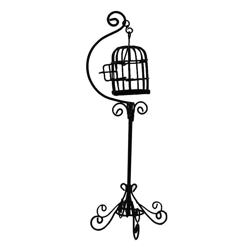 1pc Black 1:12 Miniature Furniture Mini Metal Bird Cage Stand Birdcage Modle for Doll House Decor Garden Courtyard Ornament
