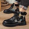 British Style 2026 New Youth High Top Printed Patchwork Workwear Leather Boots Men's Spring Autumn Outdoor Casual Shoes
