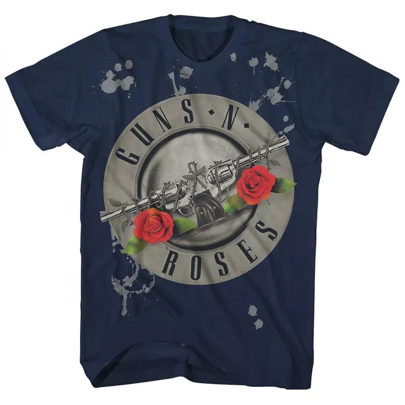 Pistol Rose Pattern Guns N 'Roses Rock Guns and Roses Band Casual T-Shirt Men's and Women's Luxury Band Brand