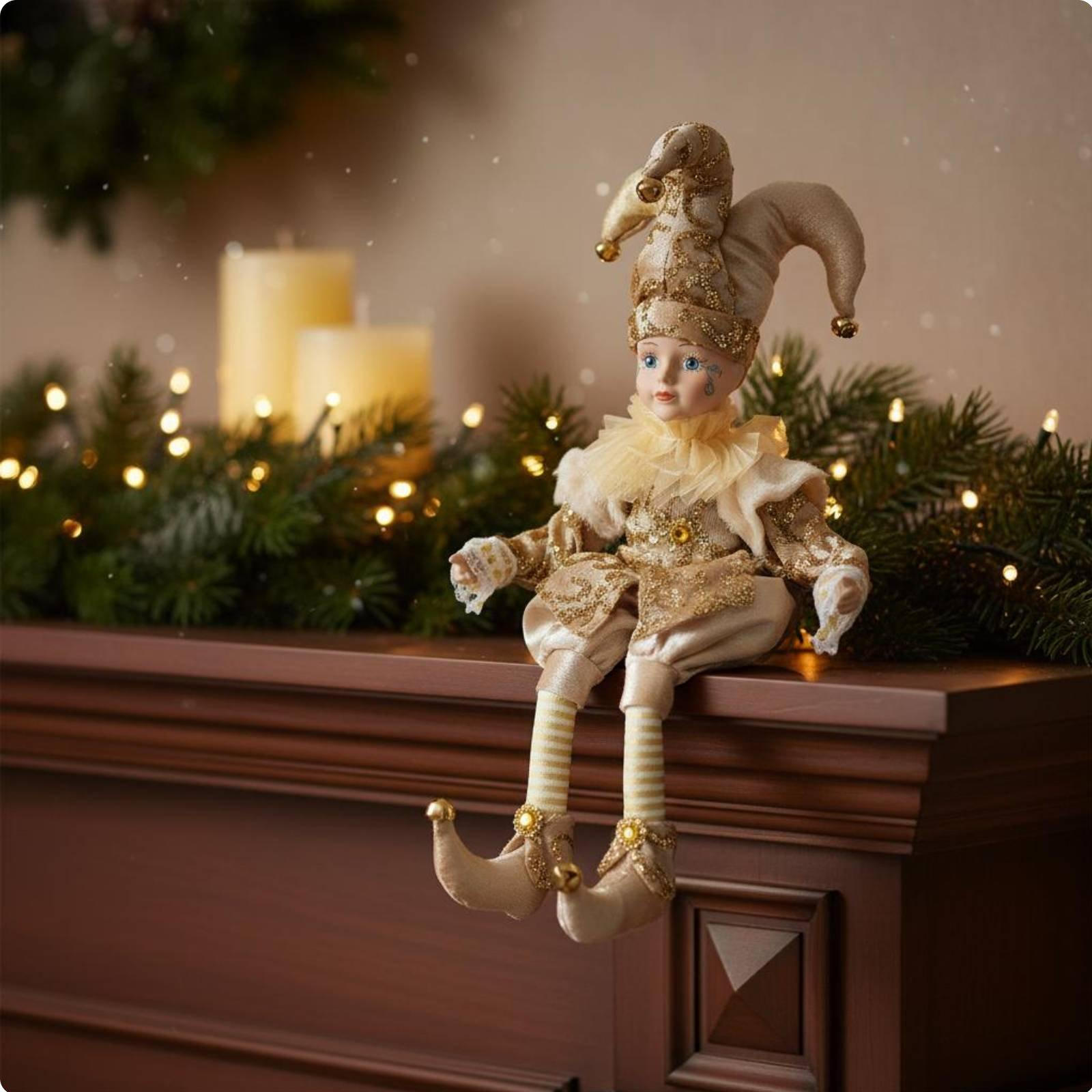 Shelf Sitter Doll European Style Sitting Clown Figurine Great Gift Idea Christmas Harlequin for золотой