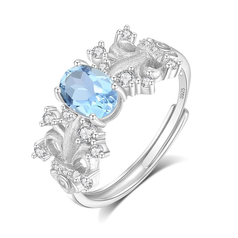 S925 Silver Natural Topaz Ring, Adjustable, Non-fading, Elegant Crystal Jewelry for Women