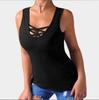 Women Fashion Cross Sleeveless Loose Tops Solid Tank Plus Size