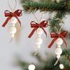 Christmas Christmas Ornaments Plaid Ribbon Wooden Beads Minimalist Style Bag Pendant Farm Style 15cm