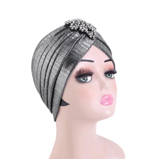 Damer Topphatt Rombus Rhinestones Dekor Plissert Turbanhatt Gullbelagt Pyntet Hatt Elastisk Design Hodeplagg