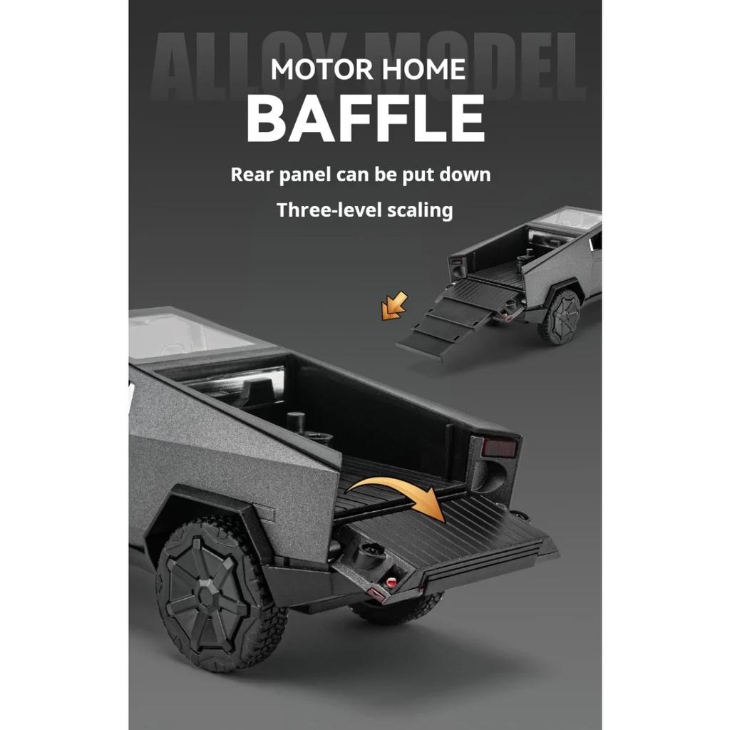 1/32 Tesla Trailer Rv Alloy Car Model Table Set Children's Toys Die Cast Collection Car Model Toys