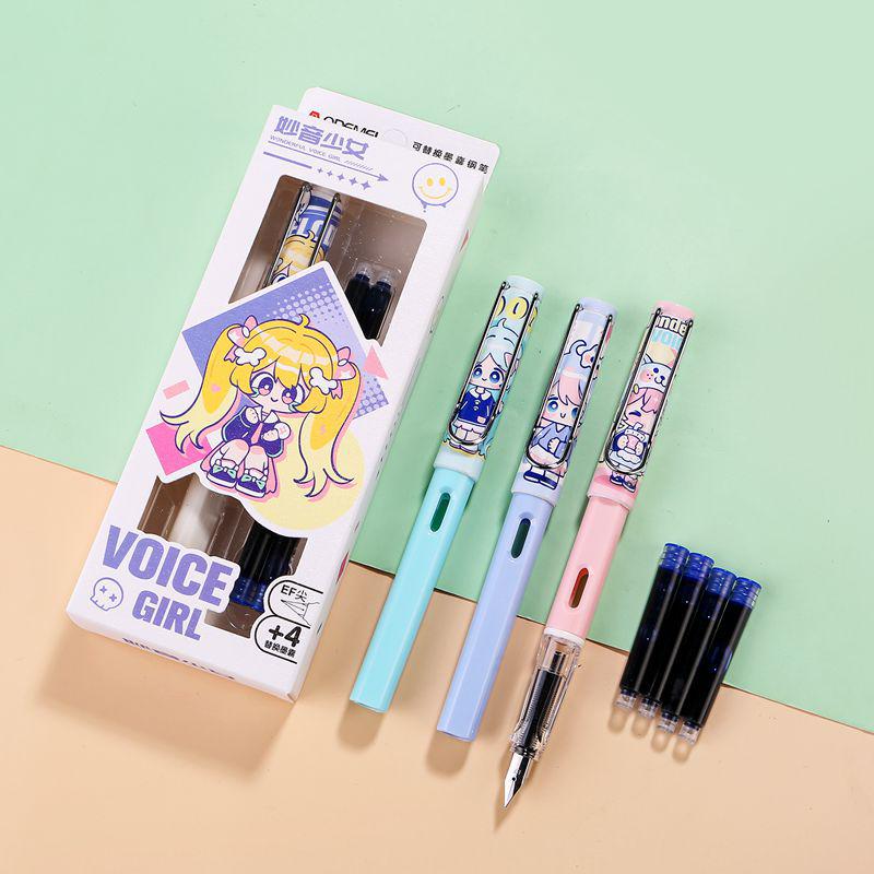 Crystal Blue Fountain Pen with 4 Replaceable Erasable Ink Cartridges