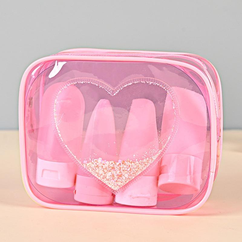 Sequin Heart PVC Transparent Cosmetic Bag Simple Ladies Large Capacity Travel Portable Waterproof Sundry Storage Toiletry Bags