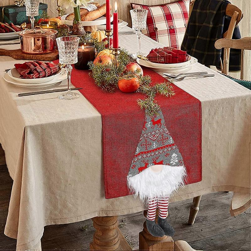 Christmas Table Runner, Christmas Plush Santa Gnome Elf Table Ornaments Swedish Table Runner Christm