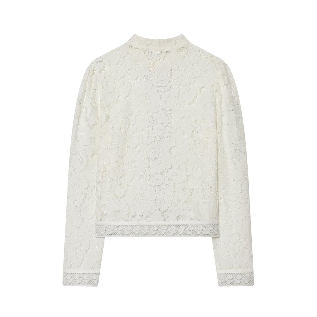 European and American women's clothing 1116 spring new products stand-up collar waist lace crochet versatile long-sleeved shirt top women