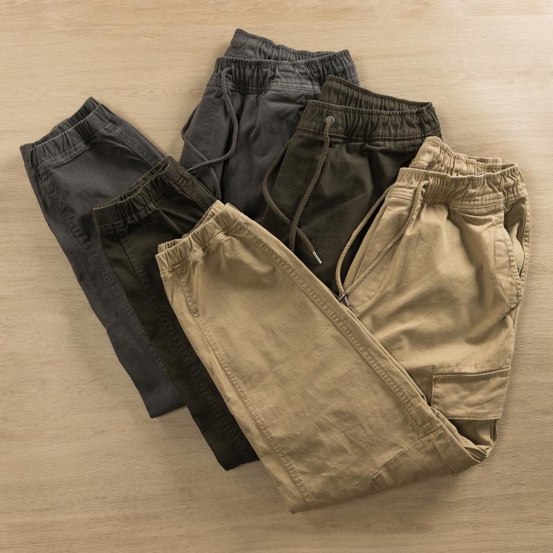 Autumn Micro-Elastic Khaki Retro Lace-Up Men's Casual Overalls