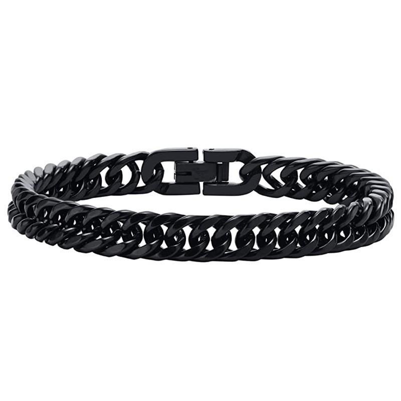 8MM Width Stainless Steel Cuban Chain Bracelets for Men, Silver  Black Gold Color Fashion Hip Hop Male Boy Wristband Jewelry