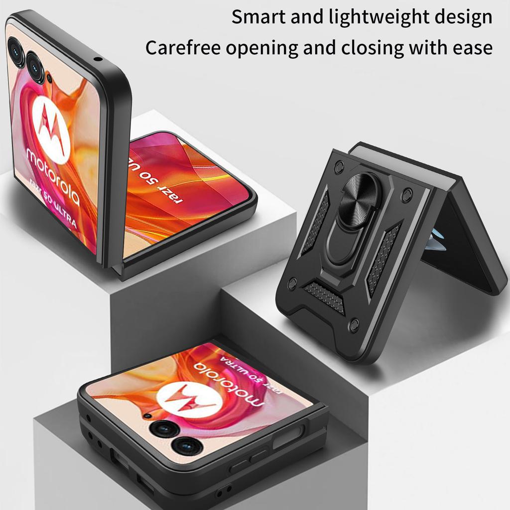 Dla Motorola Razr 50 Ultra 5G Etui ze stojakiem PC+TPU Powłoka na telefon z przesuwaną osłoną aparatu