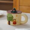 Retro Cartoon Ceramic Mug Ceramics Espresso Cup High-looking With Lid Mug for Coffee Creativity Personalized Gift Teaware Cafes