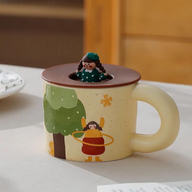 Retro Cartoon Ceramic Mug Ceramics Espresso Cup High-looking With Lid Mug for Coffee Creativity Personalized Gift Teaware Cafes