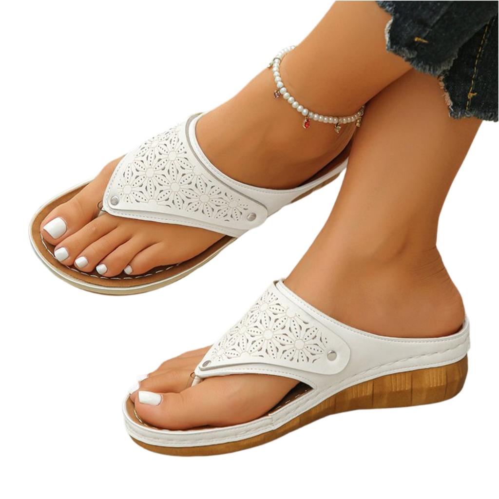 Women's Summer Hollow Out Thong Sandals Platform Slip On Casual Flip Flops Lightweight Comfortable Beach Shoes