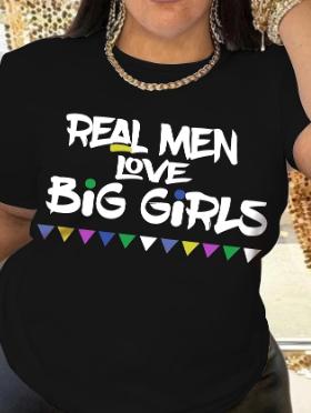 Unisex Plus Size Graphic Print TShirt With Slogan Real Unisex Love Big Girls Casual Crew Neck Short Sleeve Fashion For Ladies