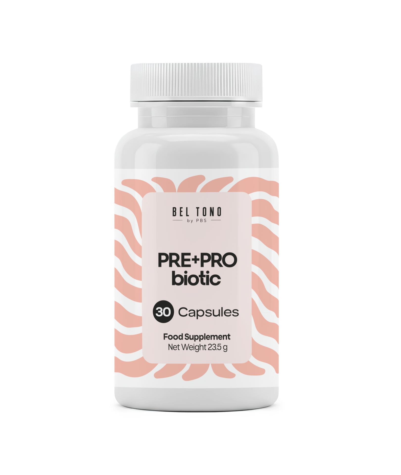

Bel Tono PRE+PRO Biotic Gut Health, Digestive Support, Microflora Balance, Immune Support, 30 capsules