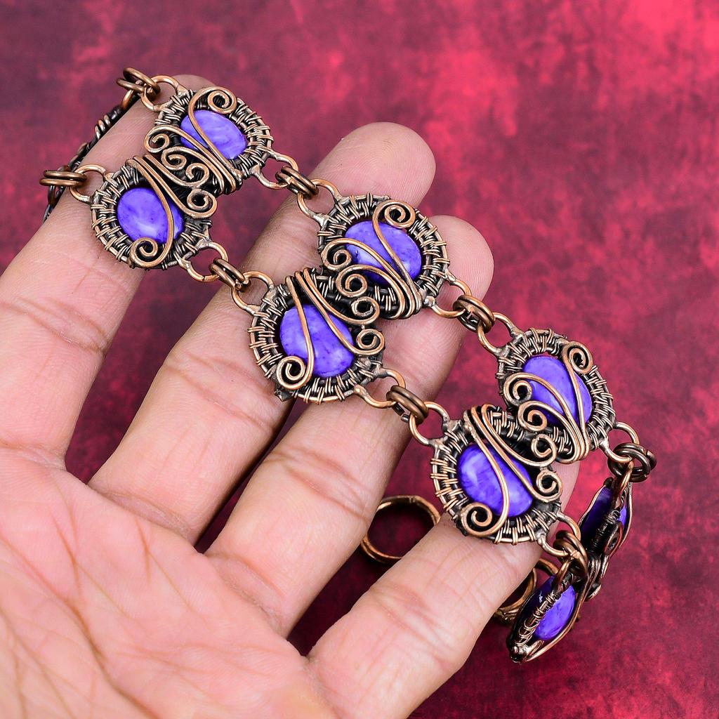 Charoite bracelet copper wire wrapped bracelet adjustable chain bracelet gemstone copper jewelry handmade bracelet gift for her wire jewelry