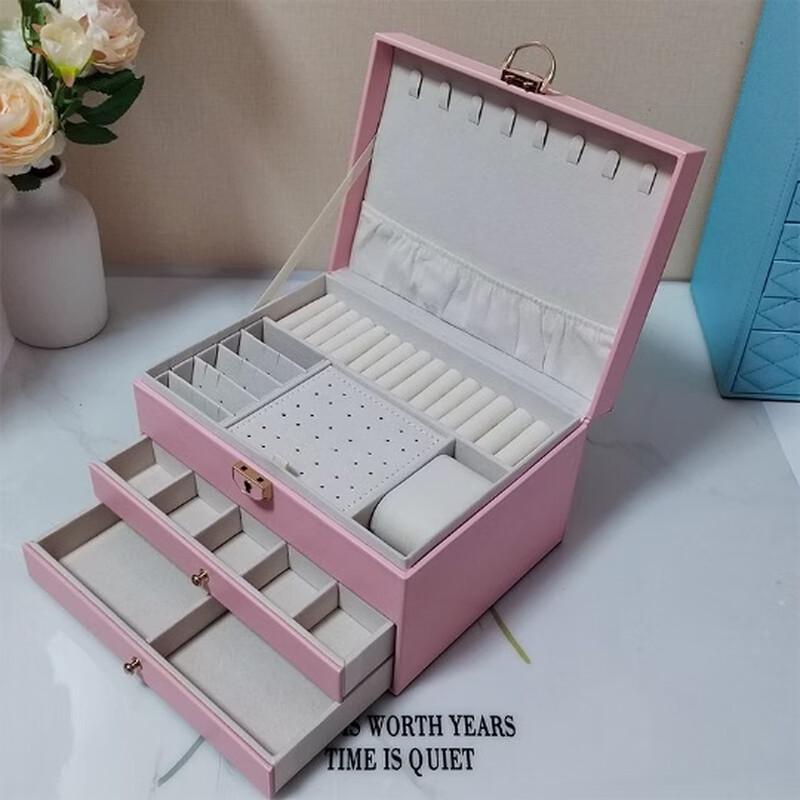 Handun European Style 3-Layer Diamond Pattern Jewelry Box