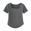 Women's Summer Short-sleeved Irregular Arc Slim Thin U-neck Cotton T-shirt