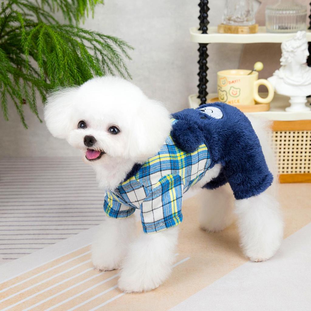 Haustier Vierbeinige Baumwollkleidung - Herbst/Winter Karomuster Patchwork Bär Design