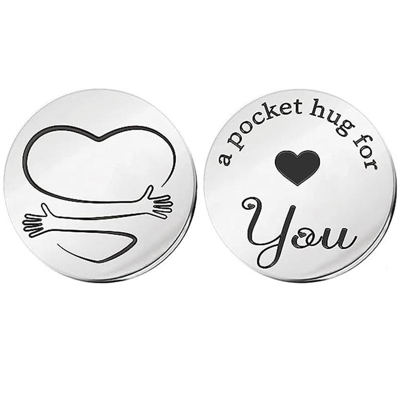 Gift Hug Blessing Stainless Steel Leather Decision Coin Pendant Stainless Steel Keychain for Mothers Day and Fathers Day Backpack Bag Pendant