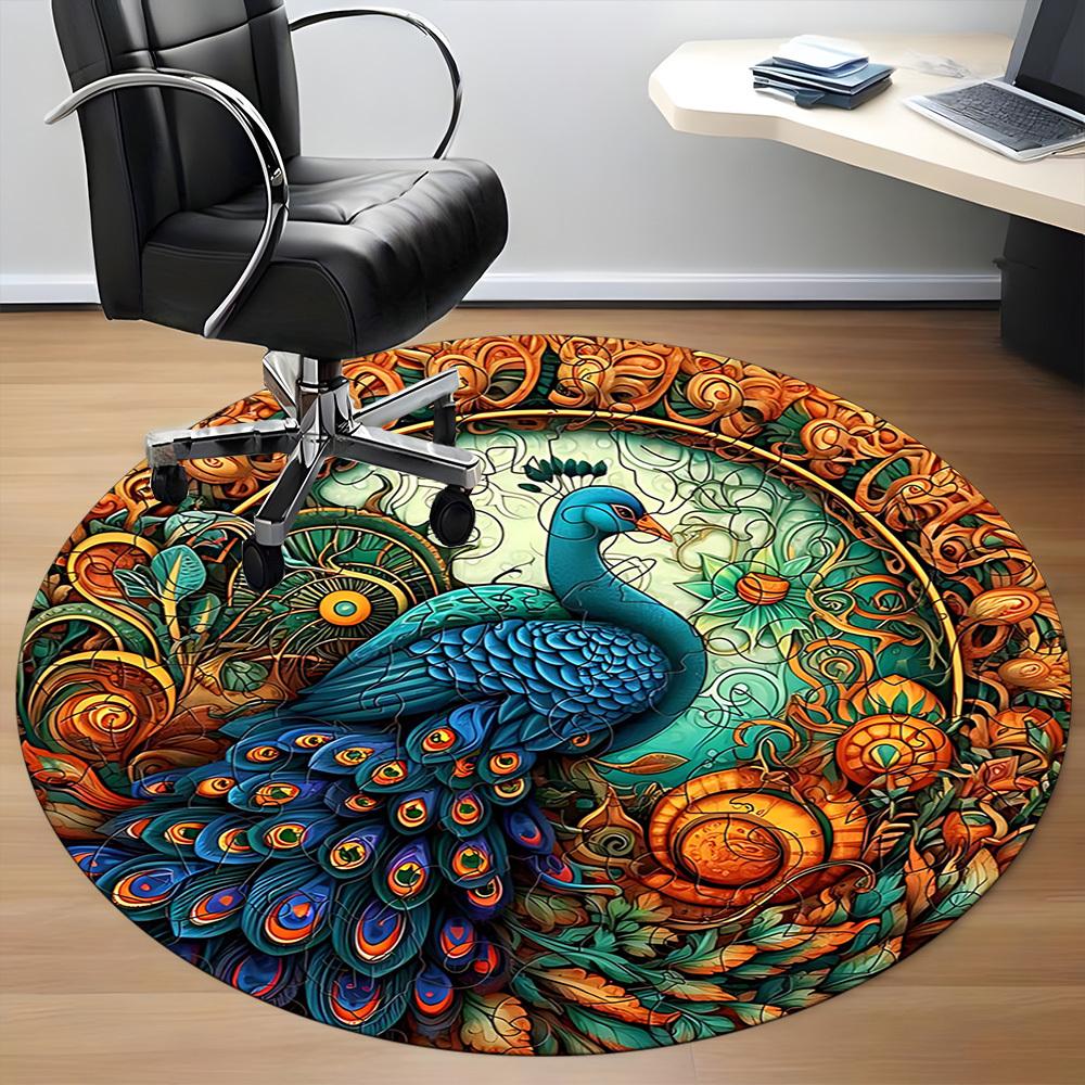 1pc Peacock Garden Office Round Area Rug, Under Office Chairs Bedroom Living Room Home Decor, Room Deco, Available in Various Sizes
